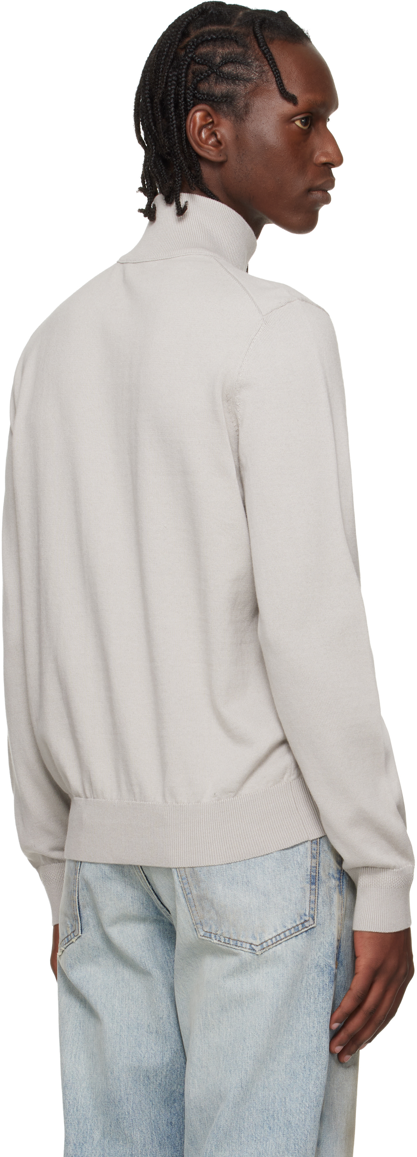 BOSS - Gray Cotton Cashmere Knitted Logo Patch Sweatshirt