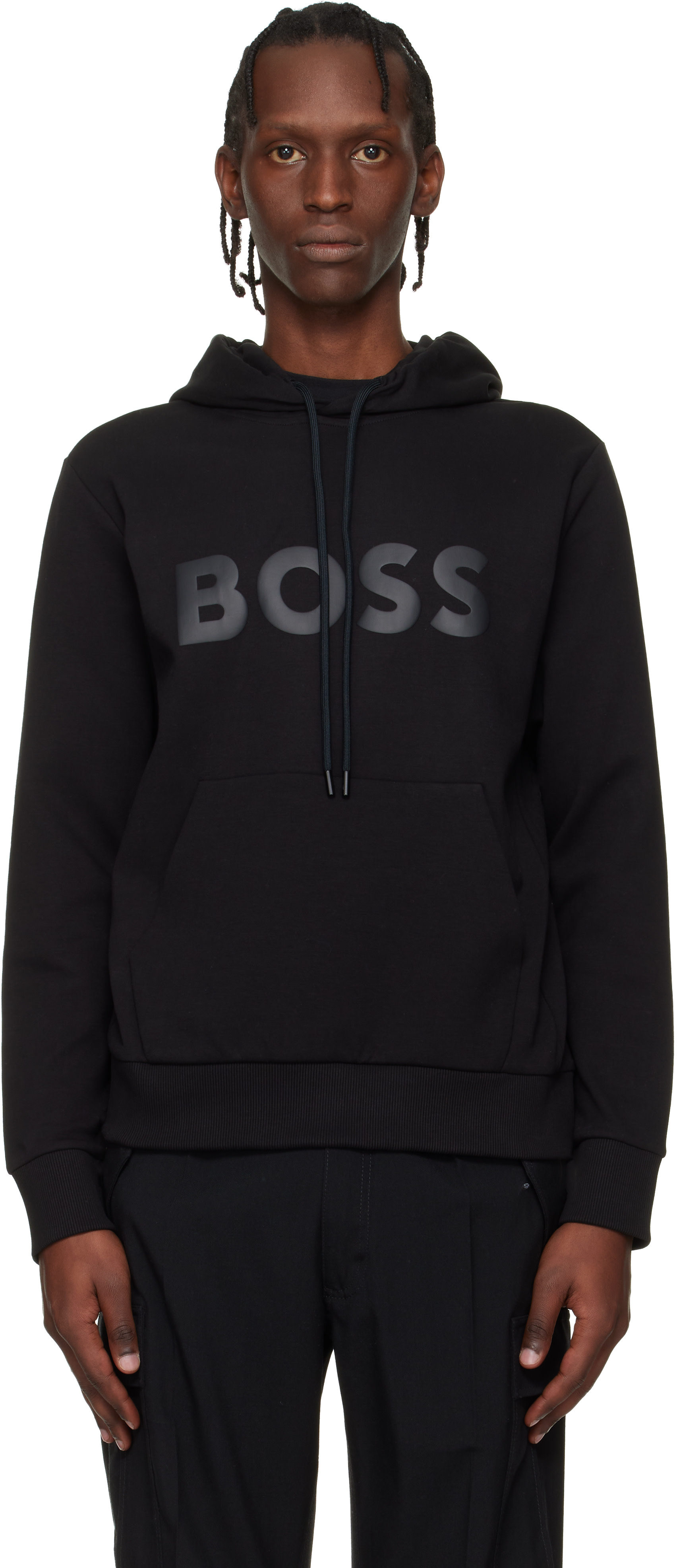 BOSS - Black Printed-Logo Hoodie
