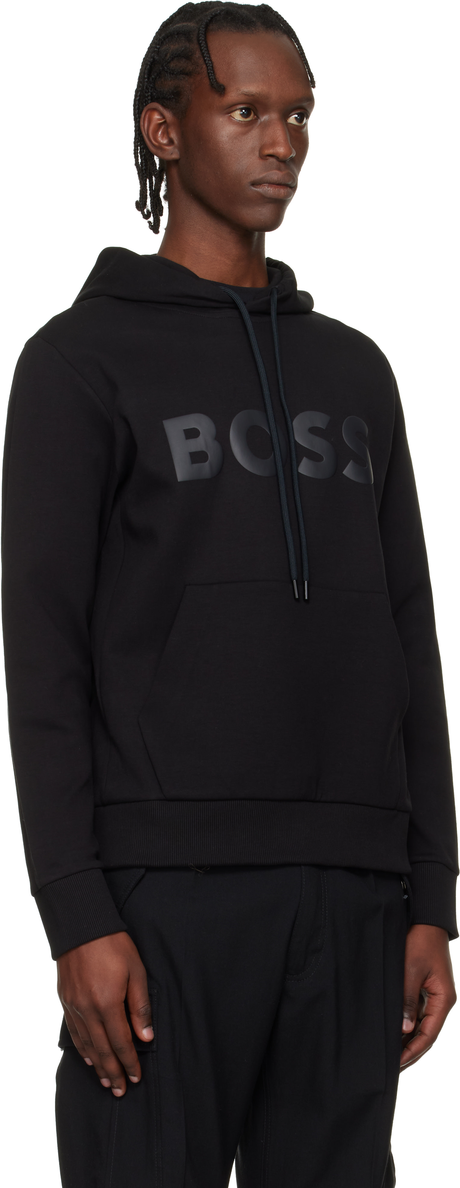 BOSS - Black Printed-Logo Hoodie