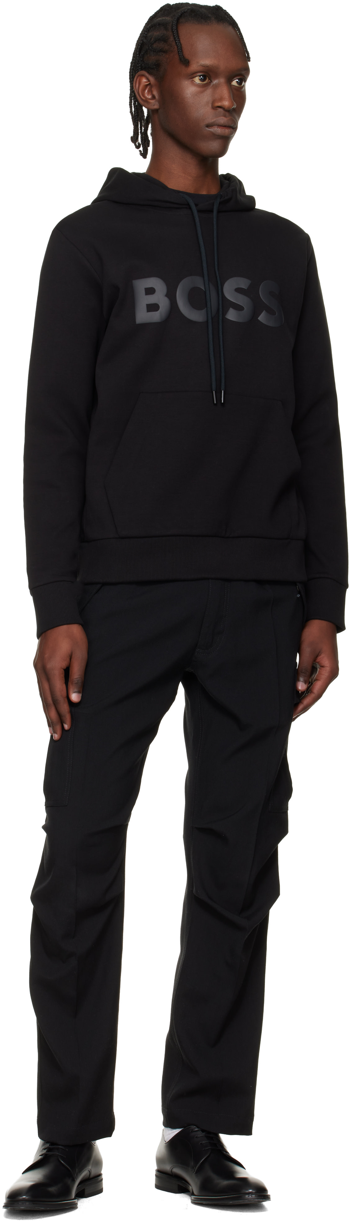 BOSS - Black Printed-Logo Hoodie