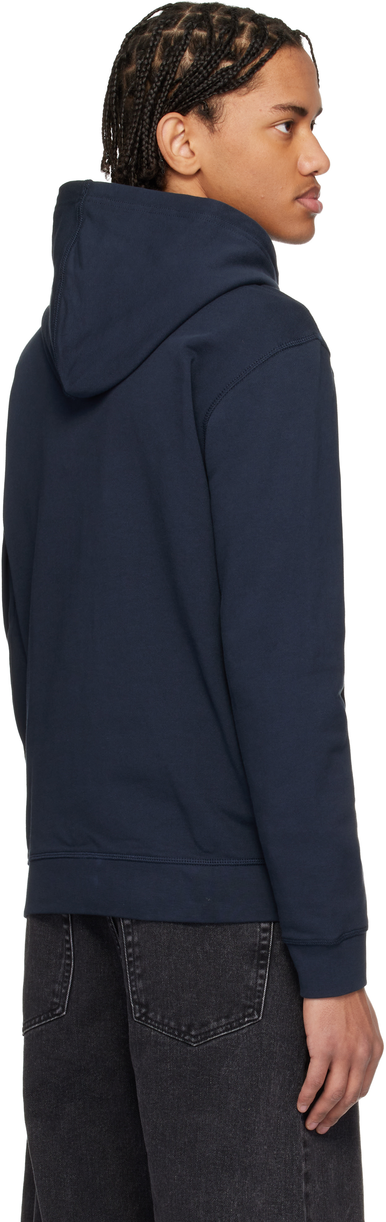 BOSS - Navy Cotton Terry Logo-Patch Hoodie