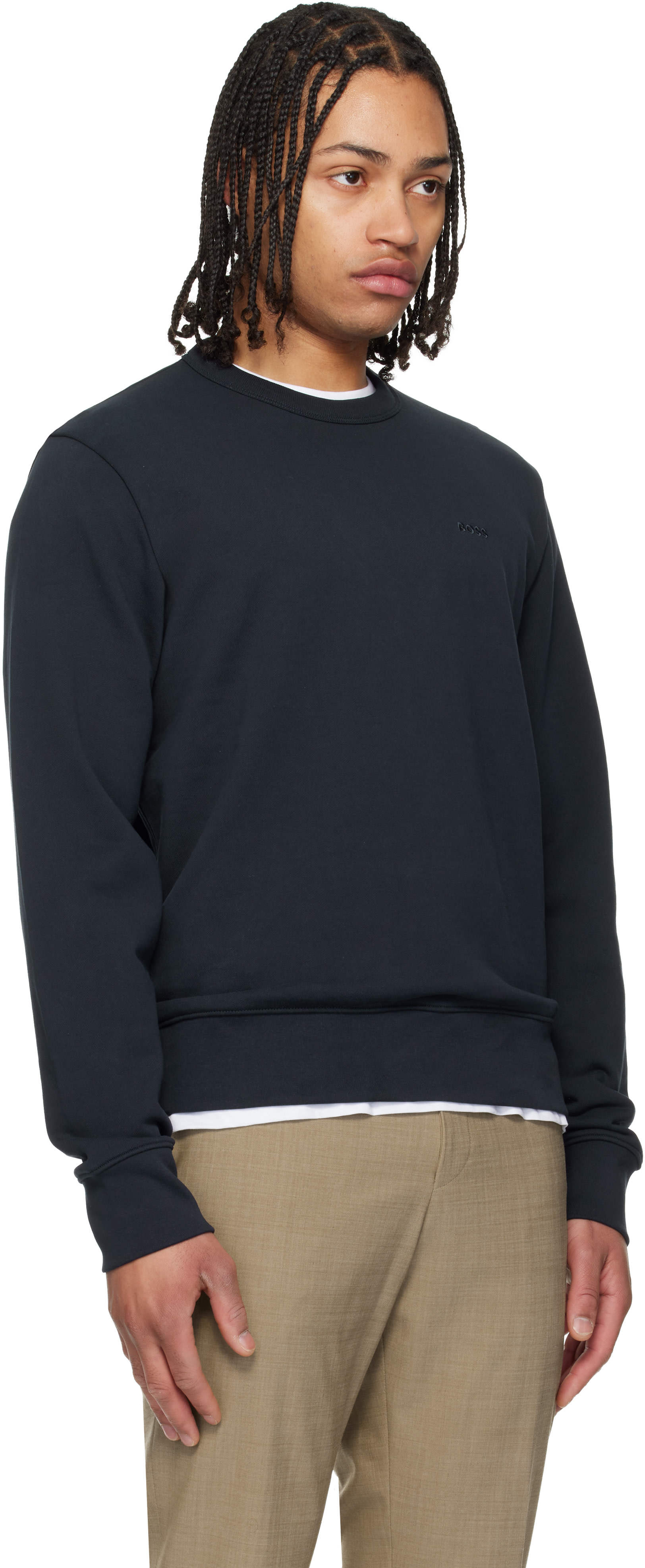 BOSS - Navy Cotton-Terry Tonal Logo Sweatshirt