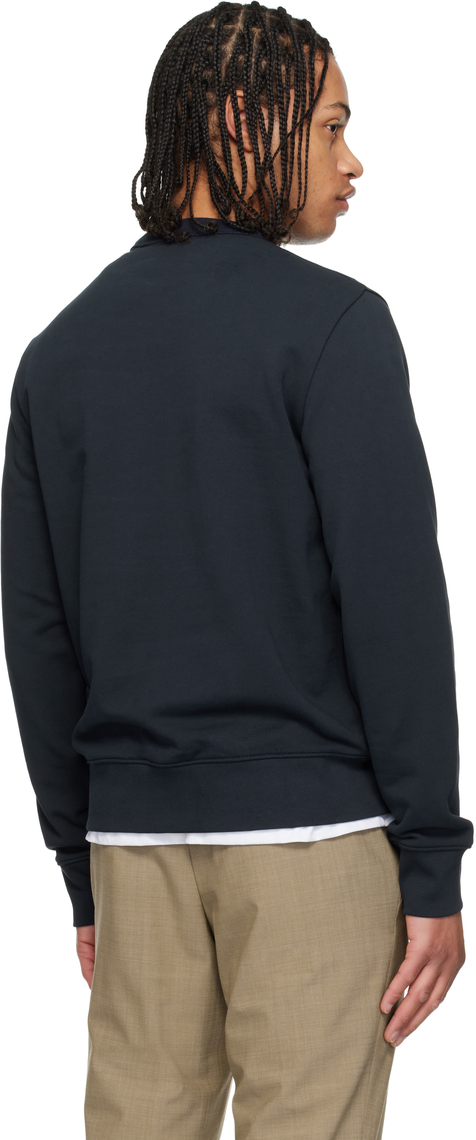 BOSS - Navy Cotton-Terry Tonal Logo Sweatshirt