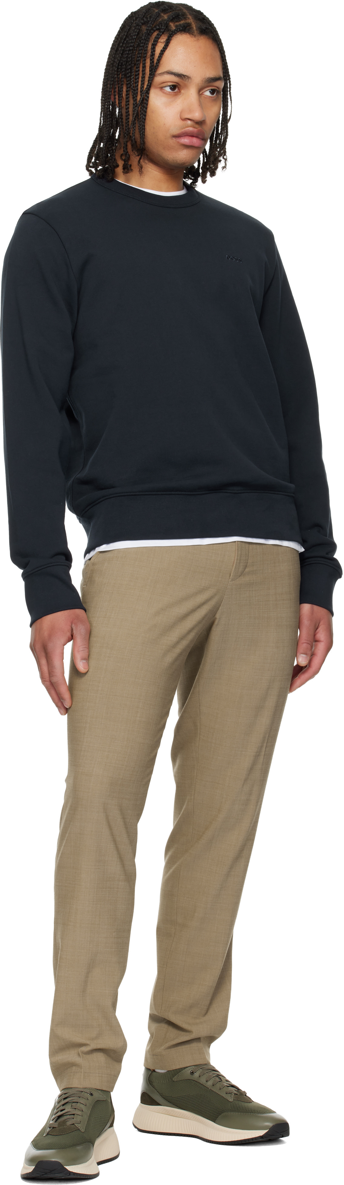 BOSS - Navy Cotton-Terry Tonal Logo Sweatshirt