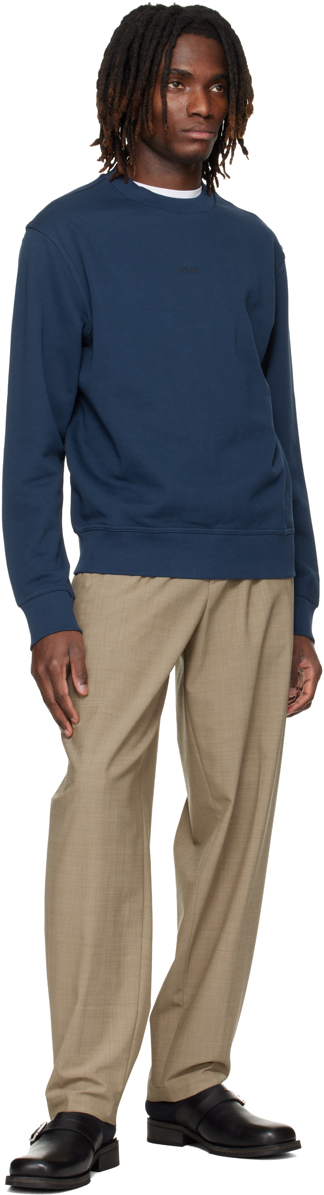 Boss - Pull molletonné bleu marine à logo