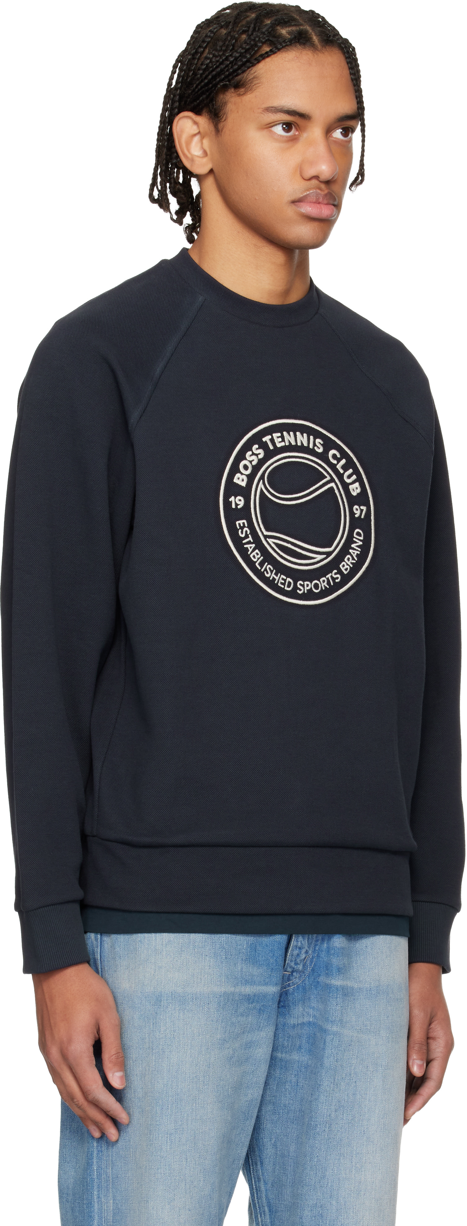 Boss - Pull molletonné bleu marine à logo brodé