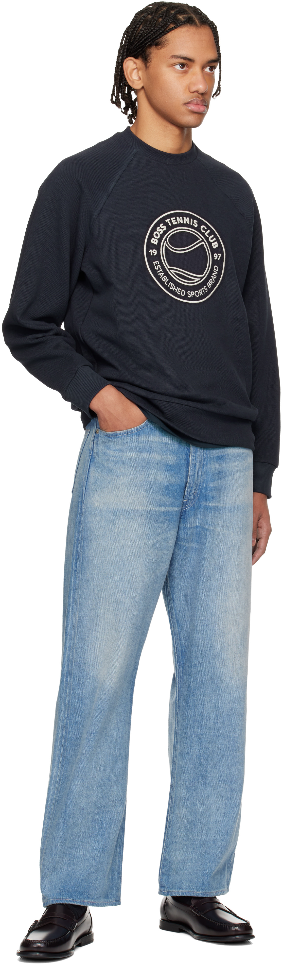 Boss - Pull molletonné bleu marine à logo brodé
