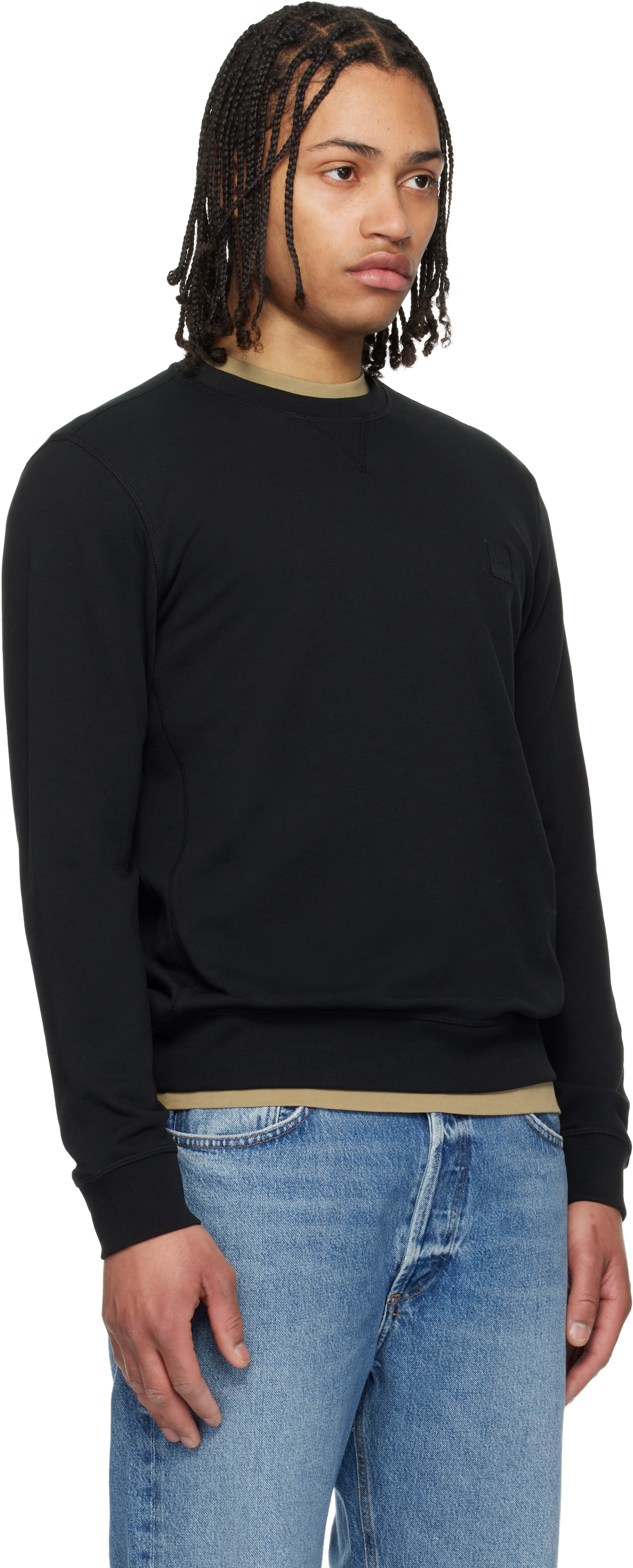 Boss - Pull molletonné noir en jersey bouclette à écusson à logo