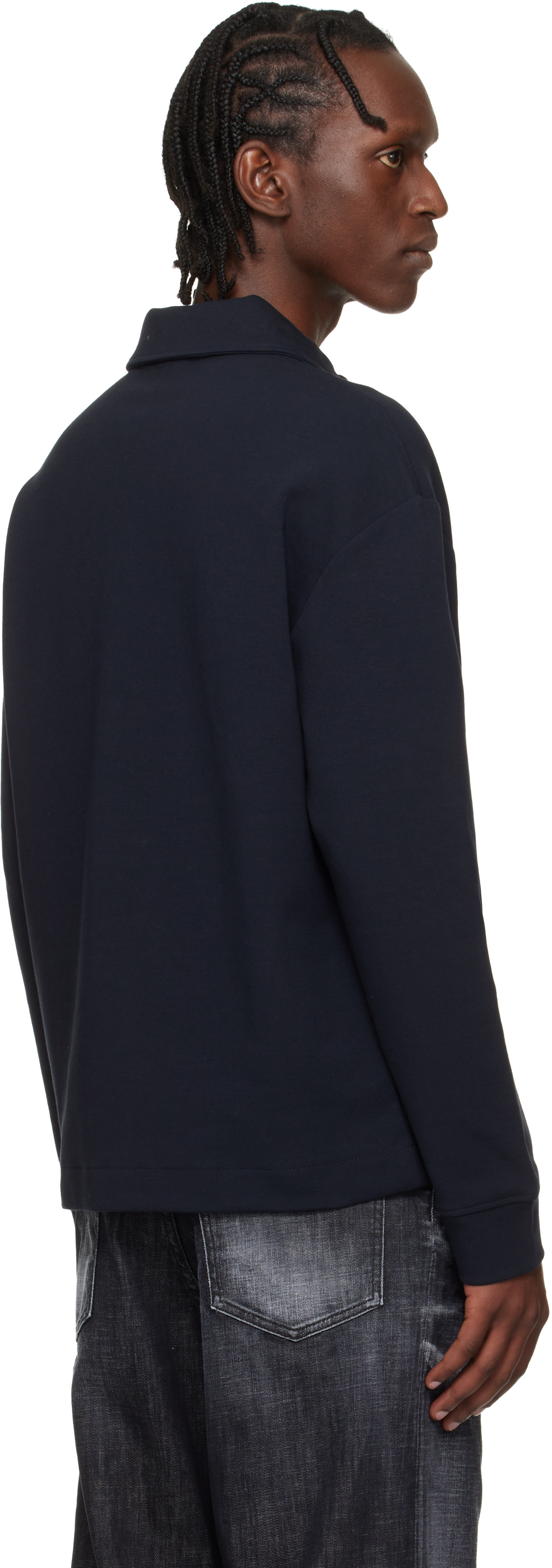 BOSS - Navy Zip-Neck Cotton Blend Polo