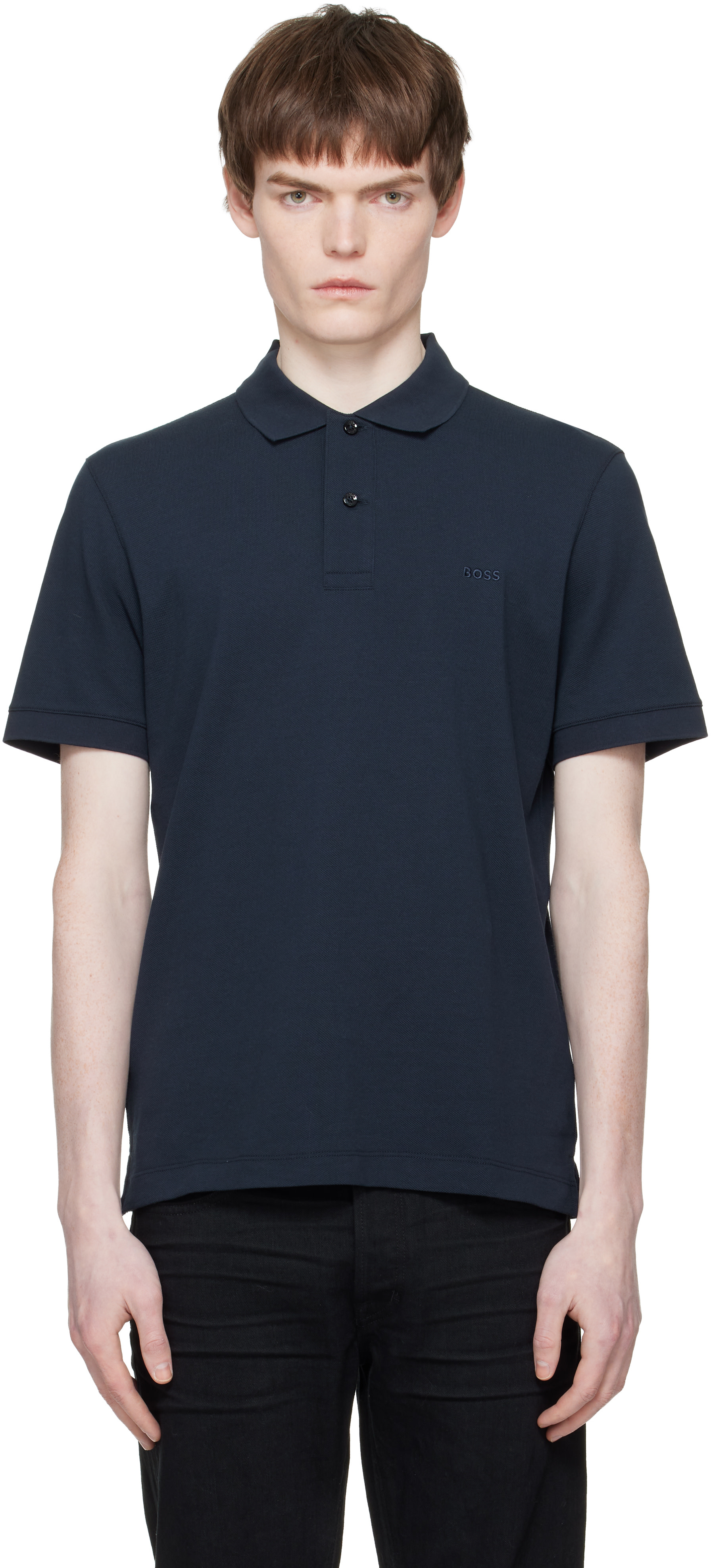 BOSS - Navy Regular-Fit Cotton Polo