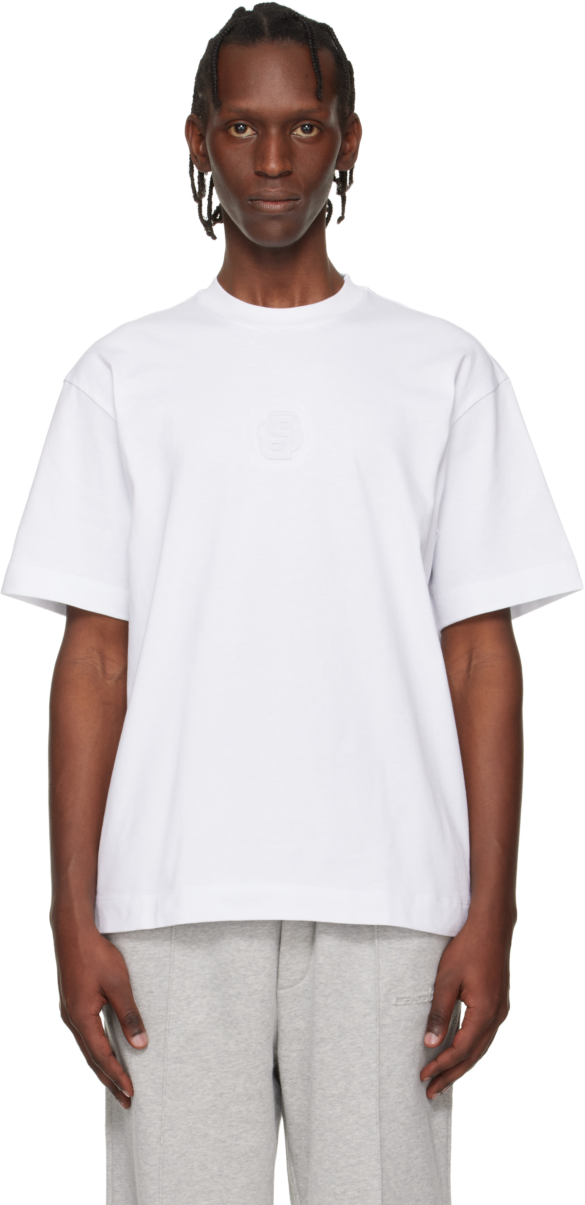 BOSS: ホワイト エンボスロゴ Tシャツ | SSENSE 日本