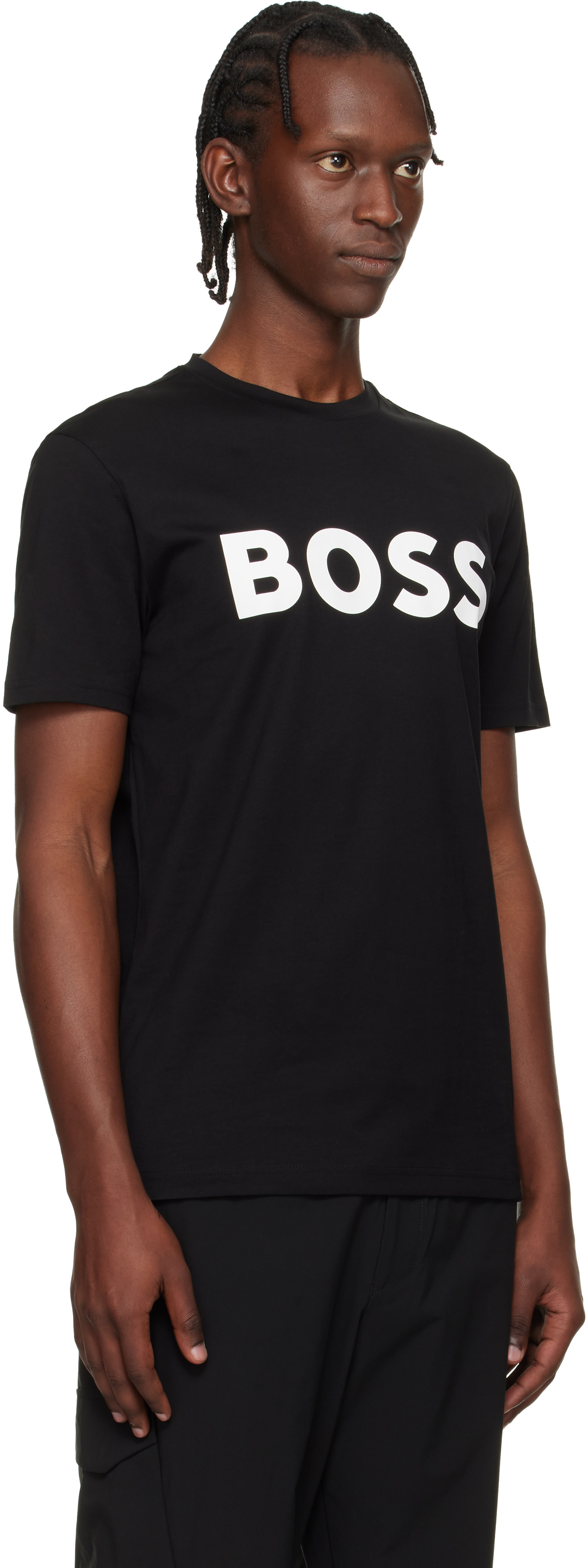 BOSS: Black Large Logo Print Cotton-Jersey T-shirt | SSENSE