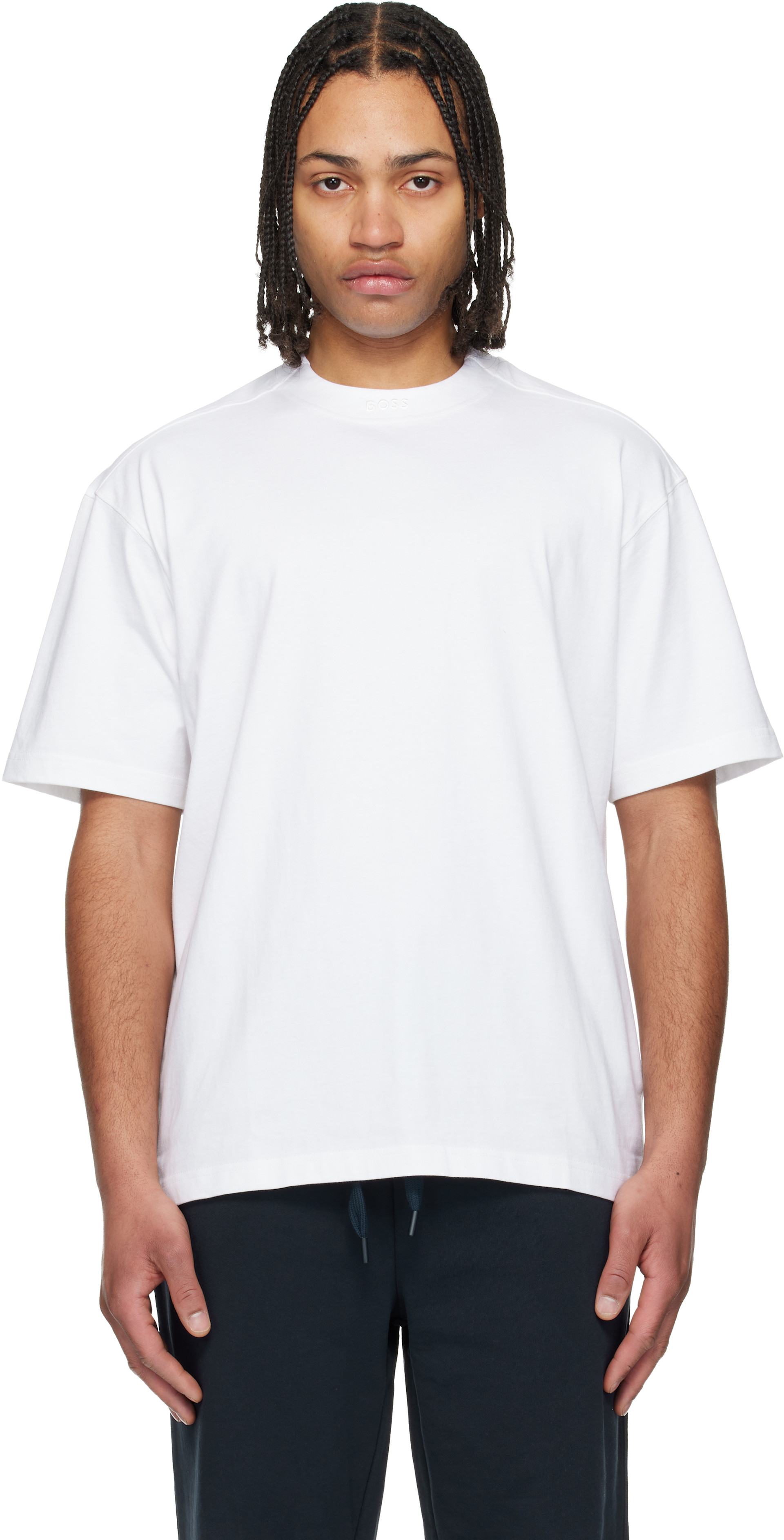 BOSS - White Embroidered Logo T-shirt