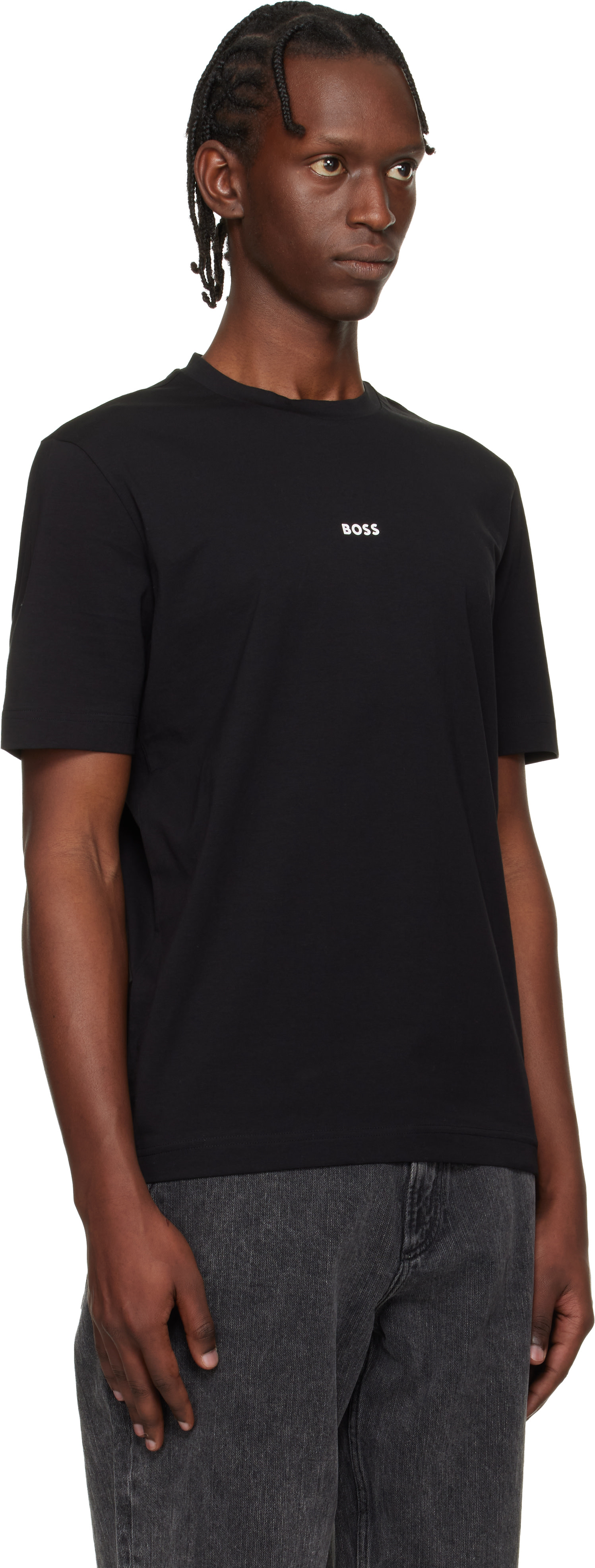 BOSS: Black Contrast Logo Stretch-Cotton T-shirt | SSENSE