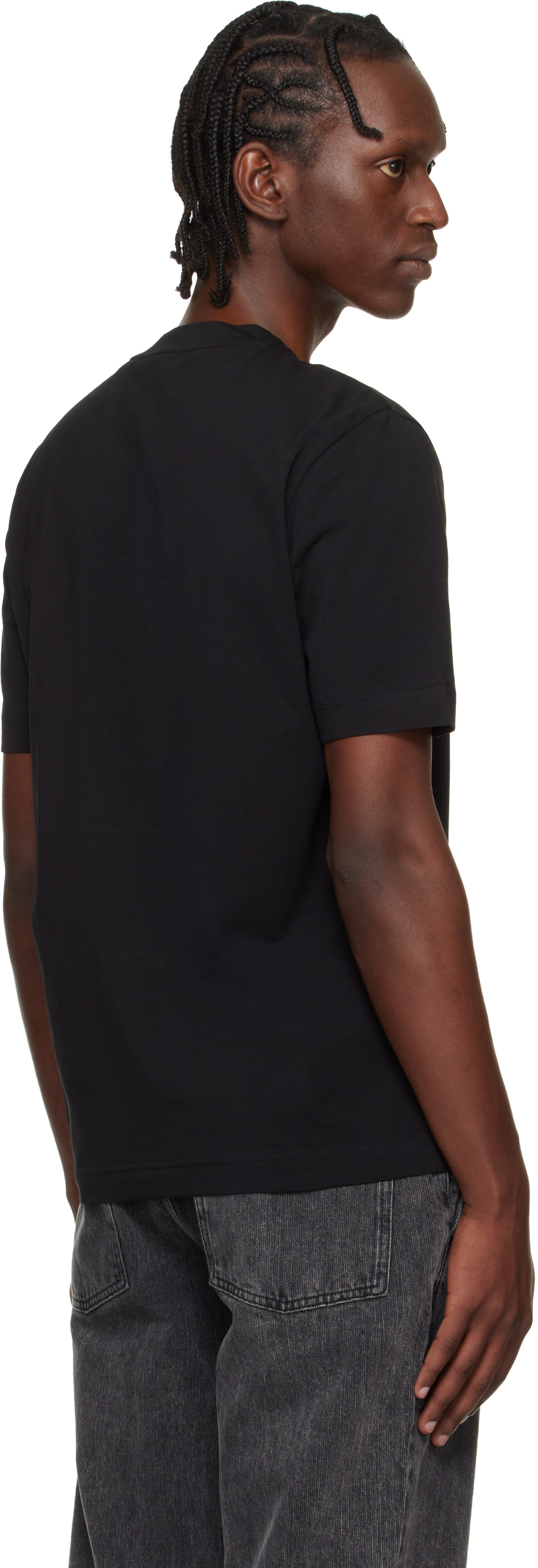 BOSS: ブラック コントラストロゴ ストレッチコットン Tシャツ 