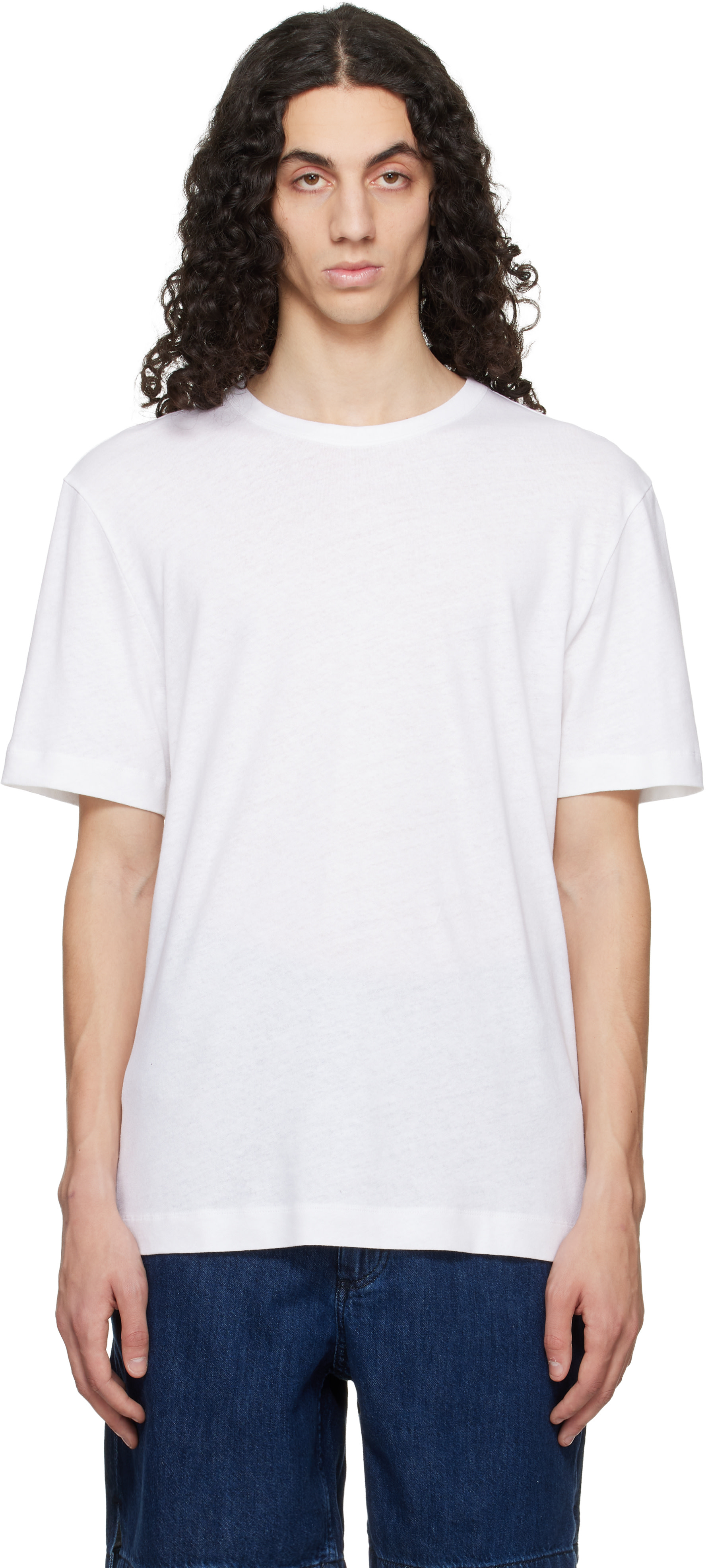 BOSS - White Cotton-Linen Regular Fit T-shirt