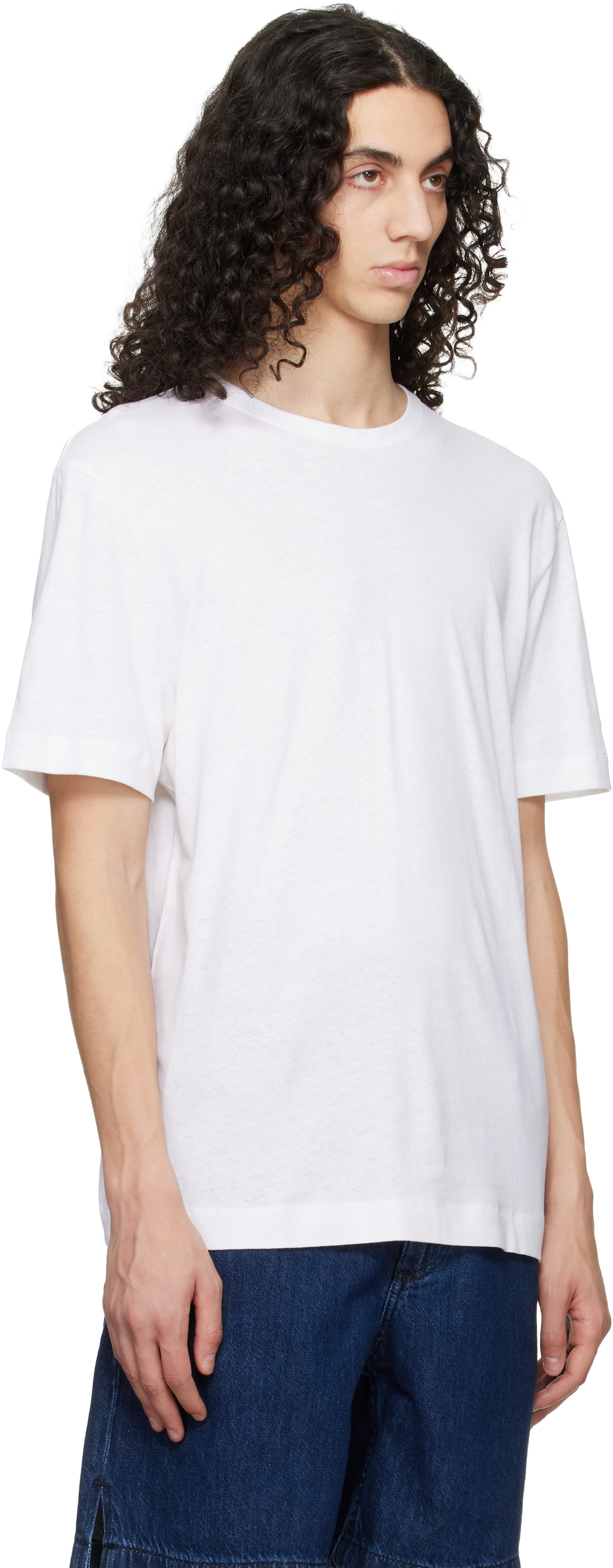BOSS - White Cotton-Linen Regular Fit T-shirt