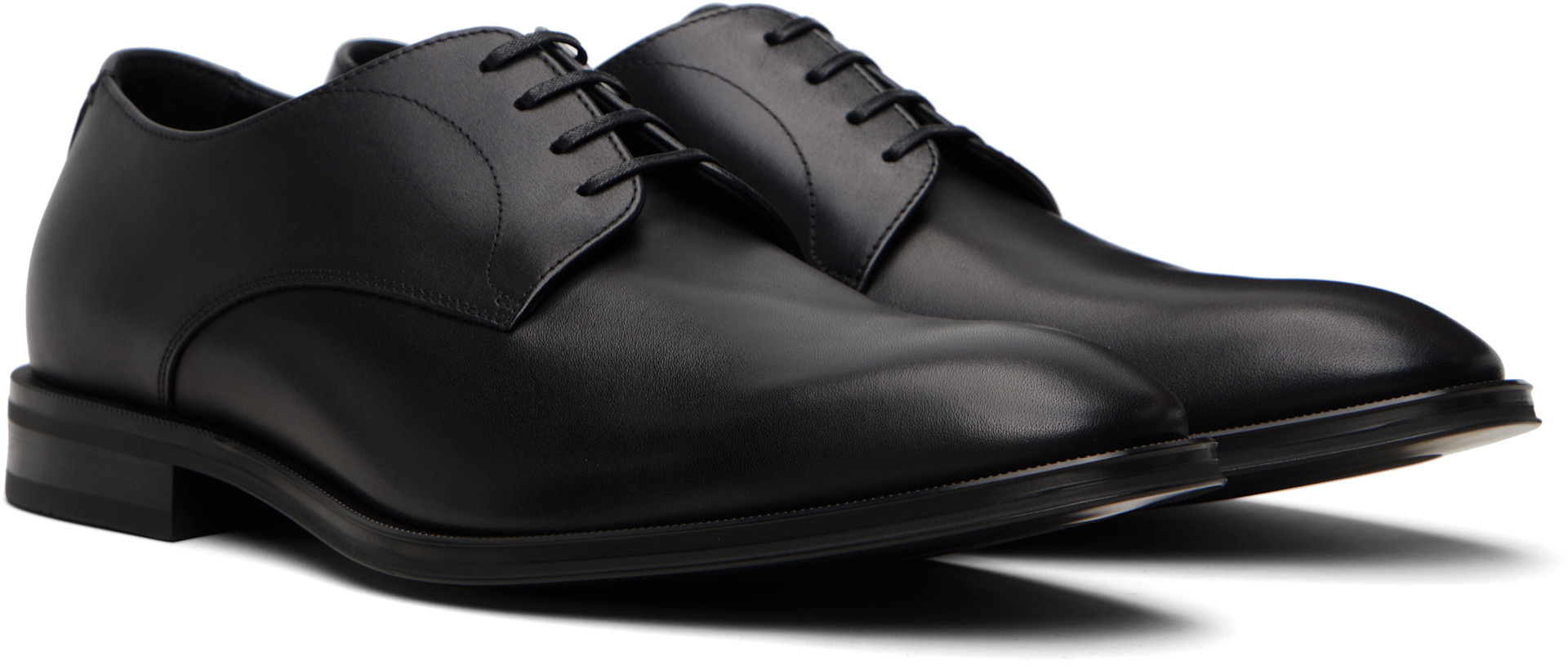 BOSS: Black Leather Stitching-Detail Derbys | SSENSE