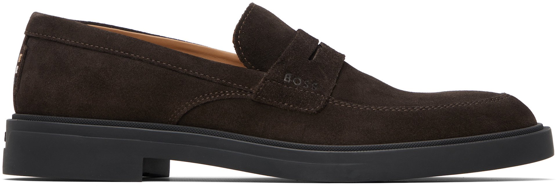 BOSS: Brown Suede Loafers | SSENSE Netherlands display picture 3