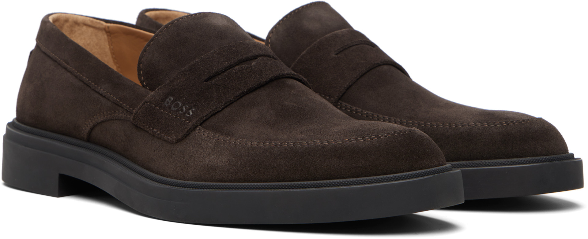 BOSS: Brown Suede Loafers | SSENSE