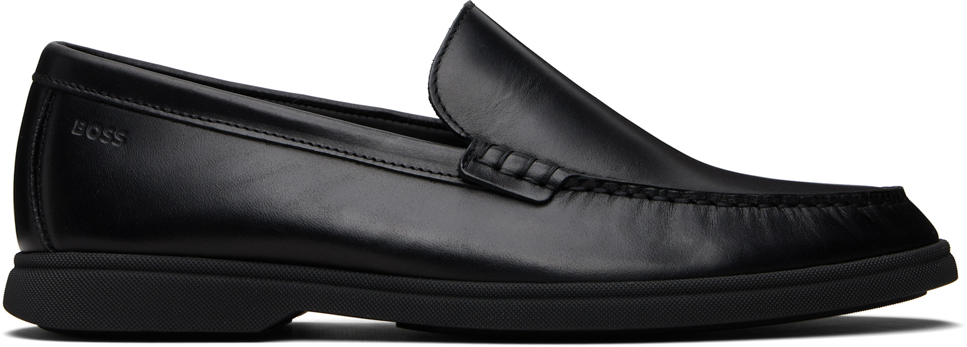 BOSS - Black Embossed-Logo Leather Loafers