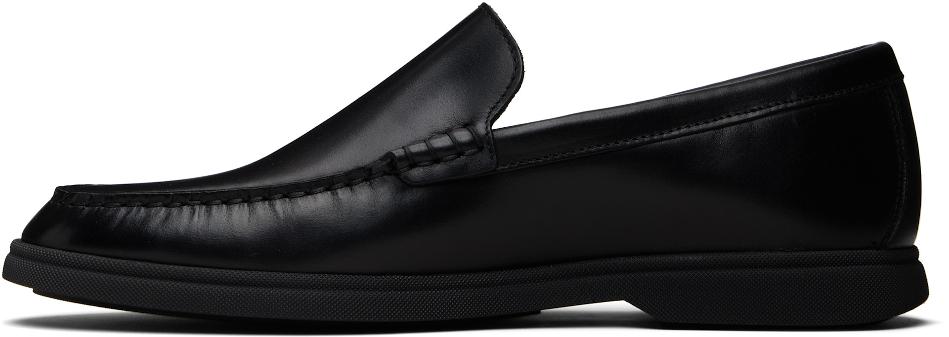 BOSS - Black Embossed-Logo Leather Loafers