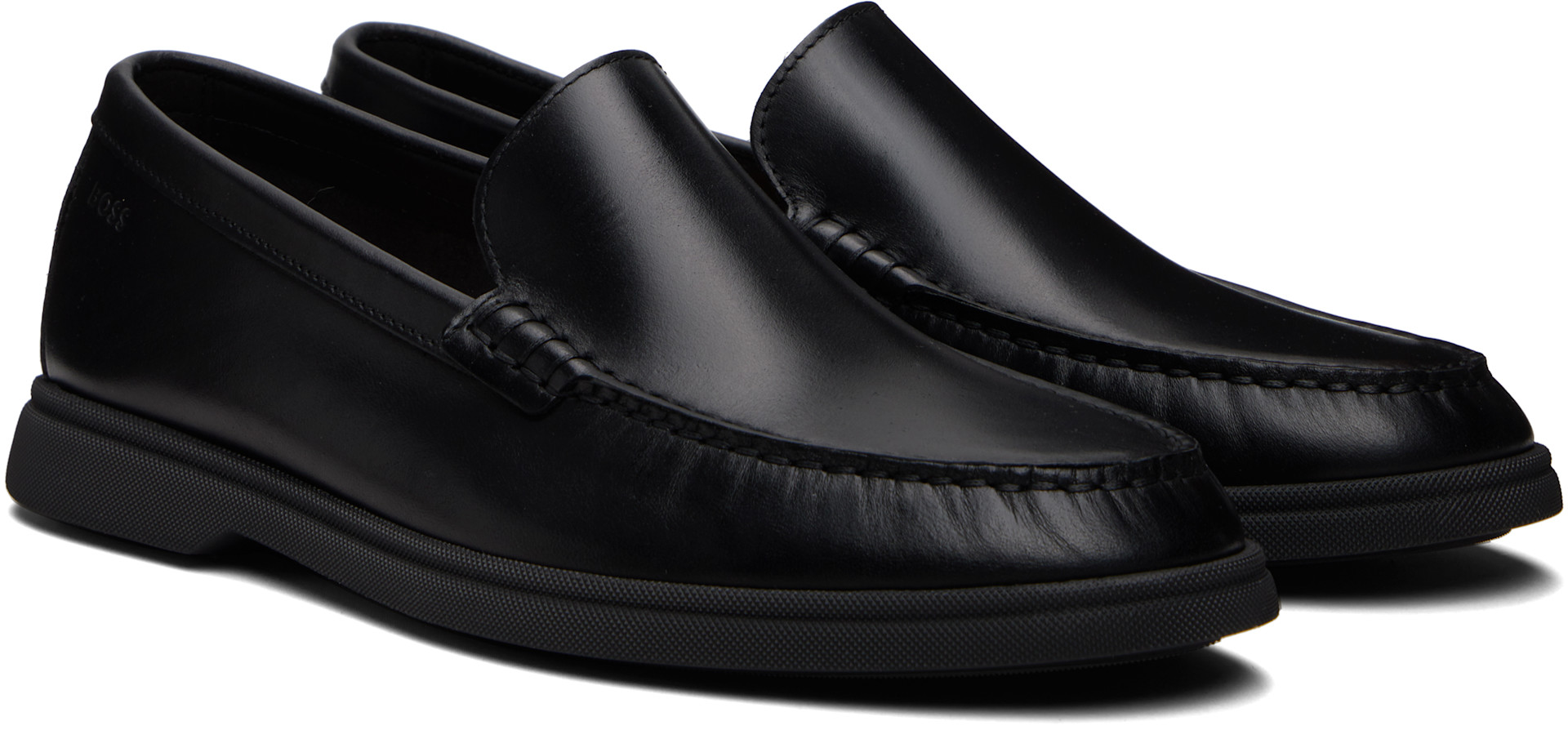 BOSS - Black Embossed-Logo Leather Loafers