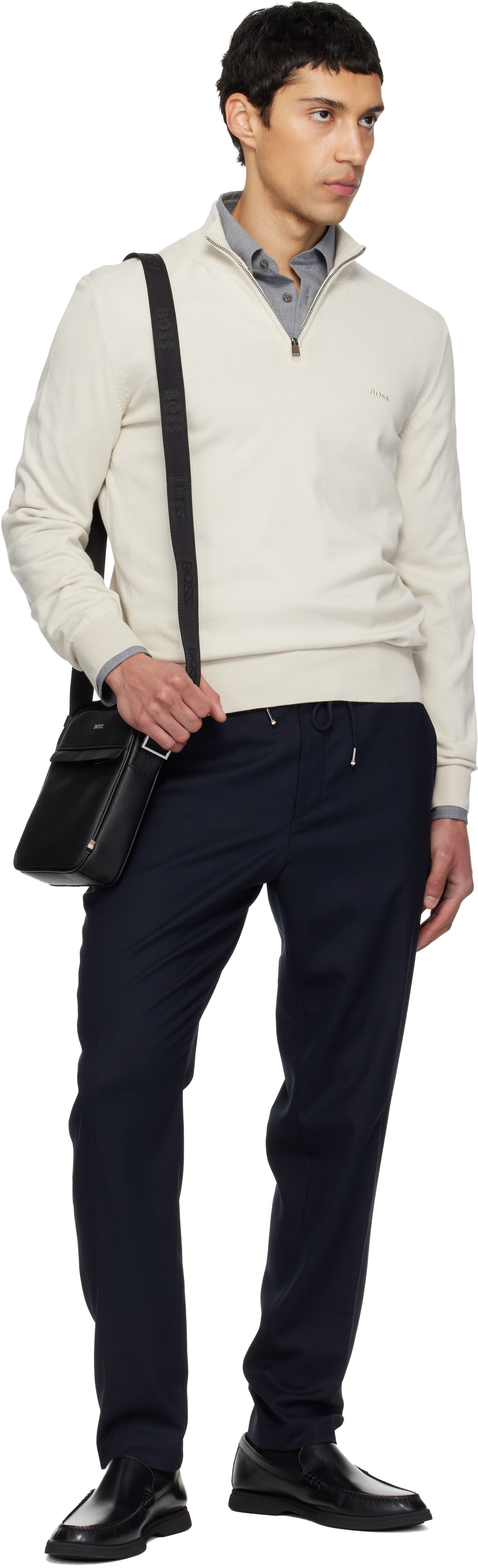 BOSS - Black Embossed-Logo Leather Loafers