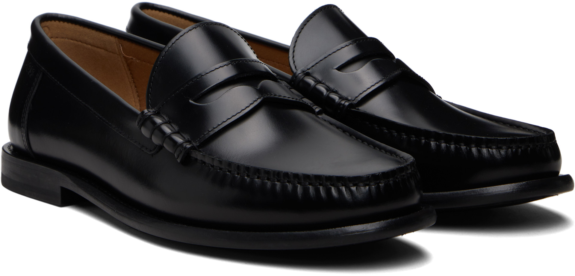 BOSS: Black Leather Penny Trim Loafers | SSENSE