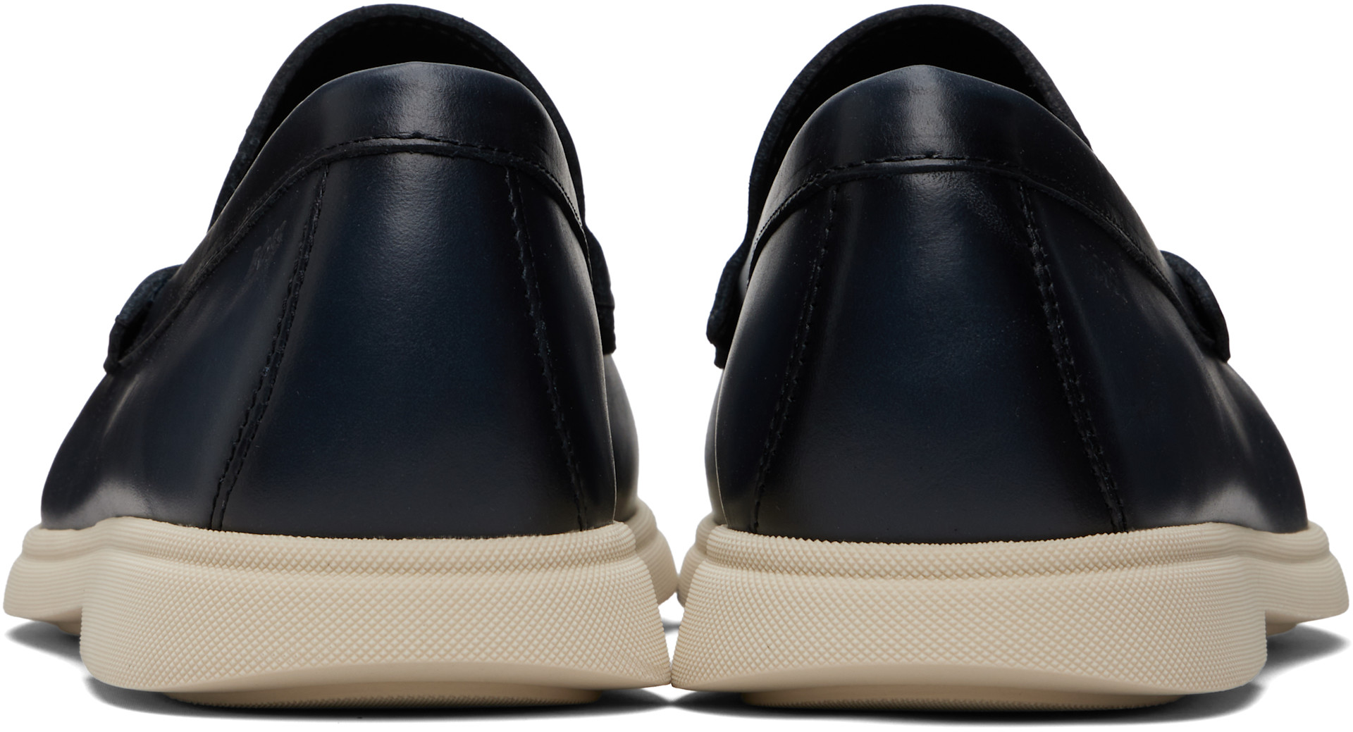 BOSS - Navy Embossed-Logo Leather Loafers