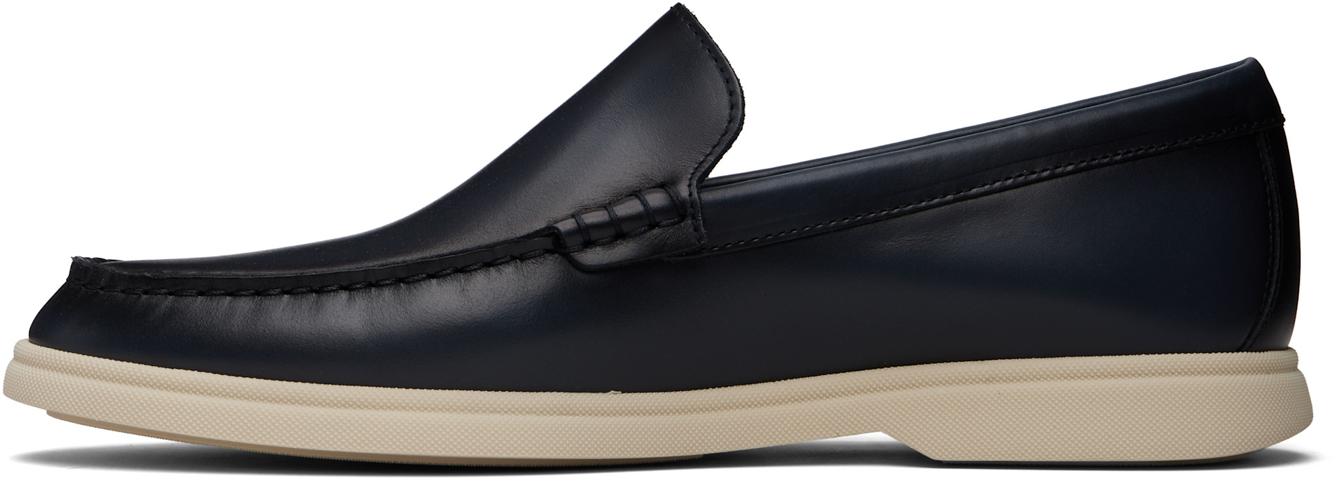 BOSS - Navy Embossed-Logo Leather Loafers