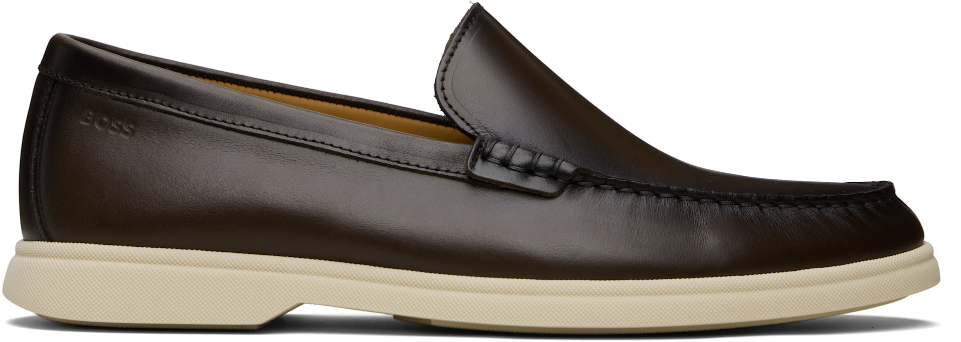 BOSS - Brown Embossed-Logo Leather Loafers