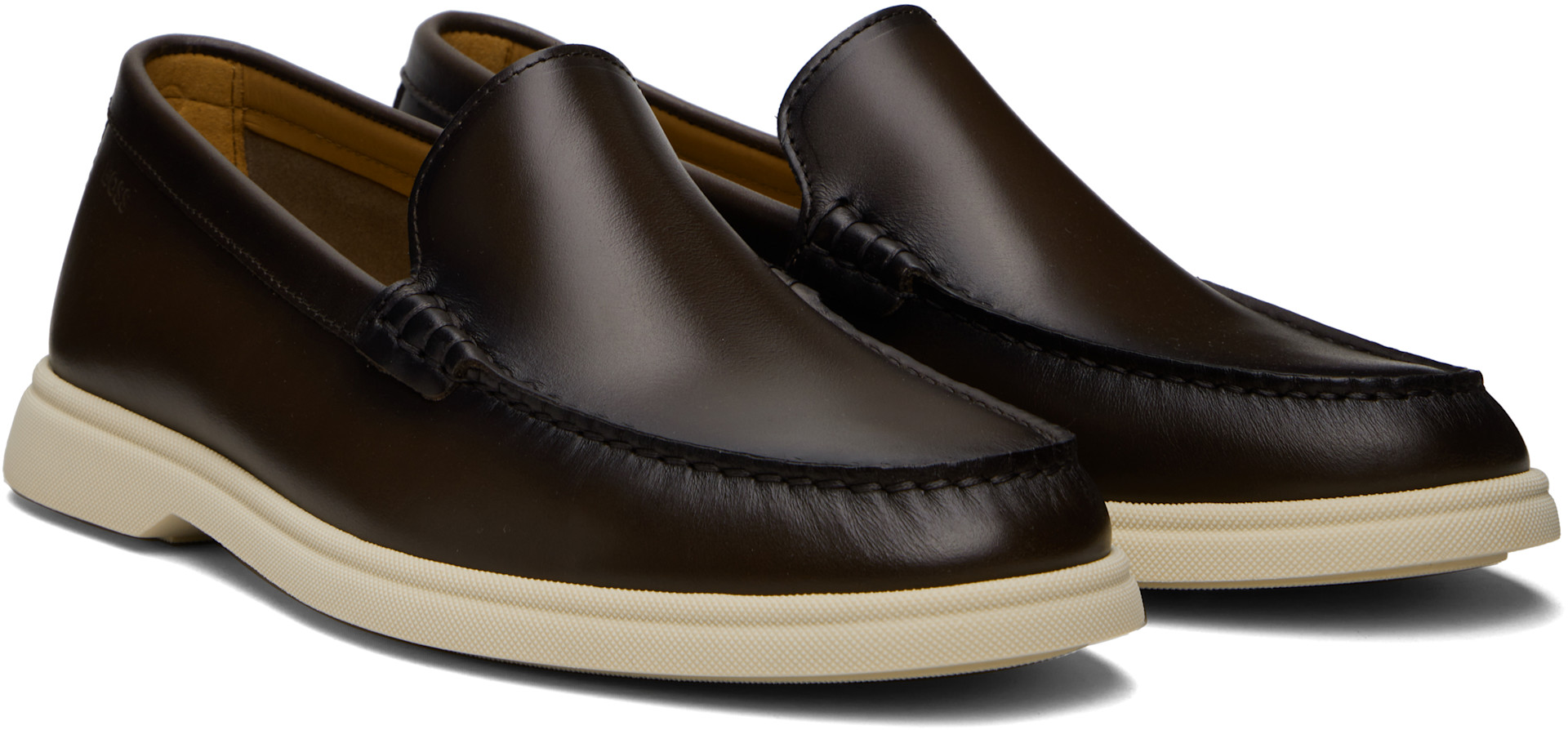 BOSS - Brown Embossed-Logo Leather Loafers