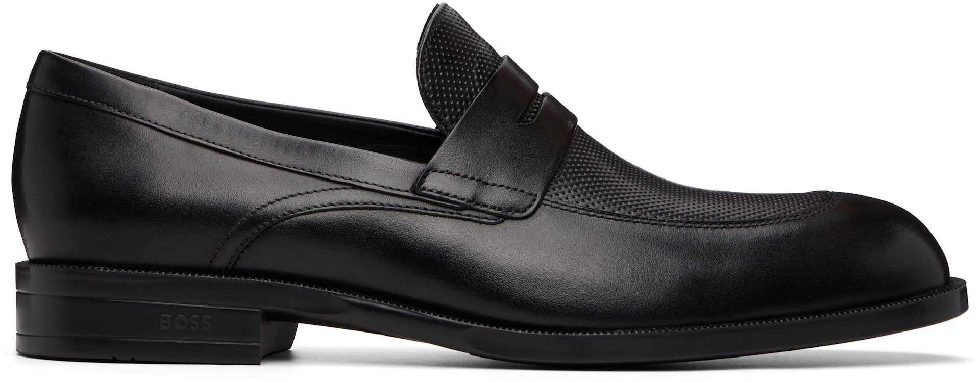 BOSS - Black Penny Trim Leather Loafers