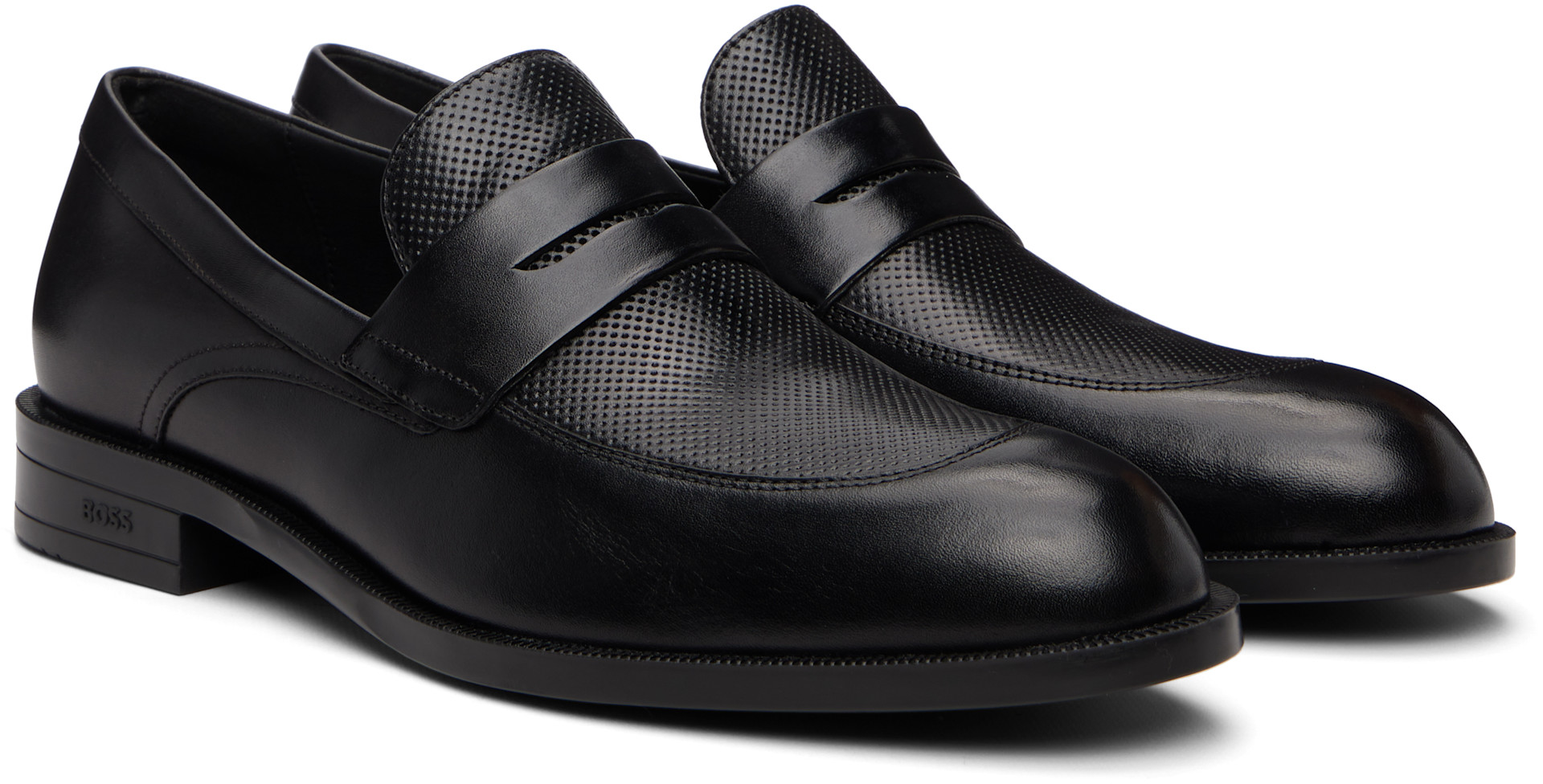 BOSS - Black Penny Trim Leather Loafers