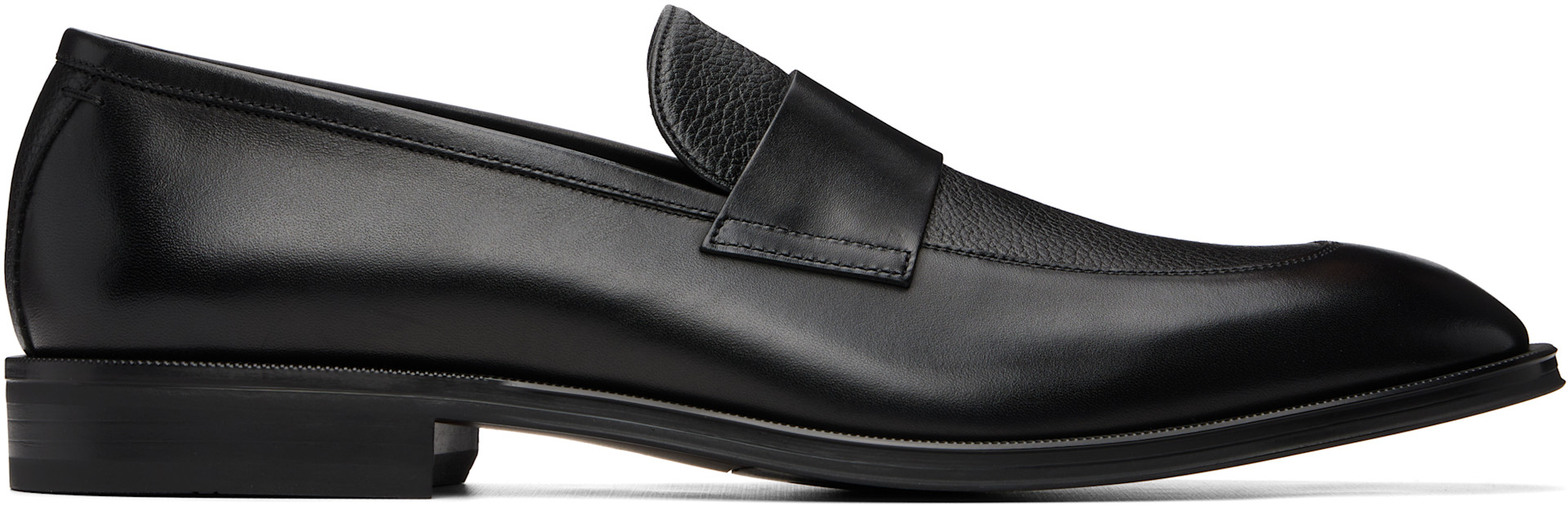 BOSS - Black Plain Penny Trim Leather Loafers