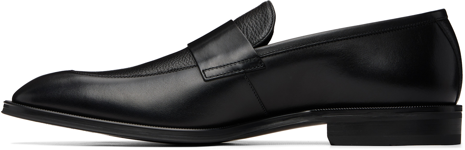 BOSS - Black Plain Penny Trim Leather Loafers