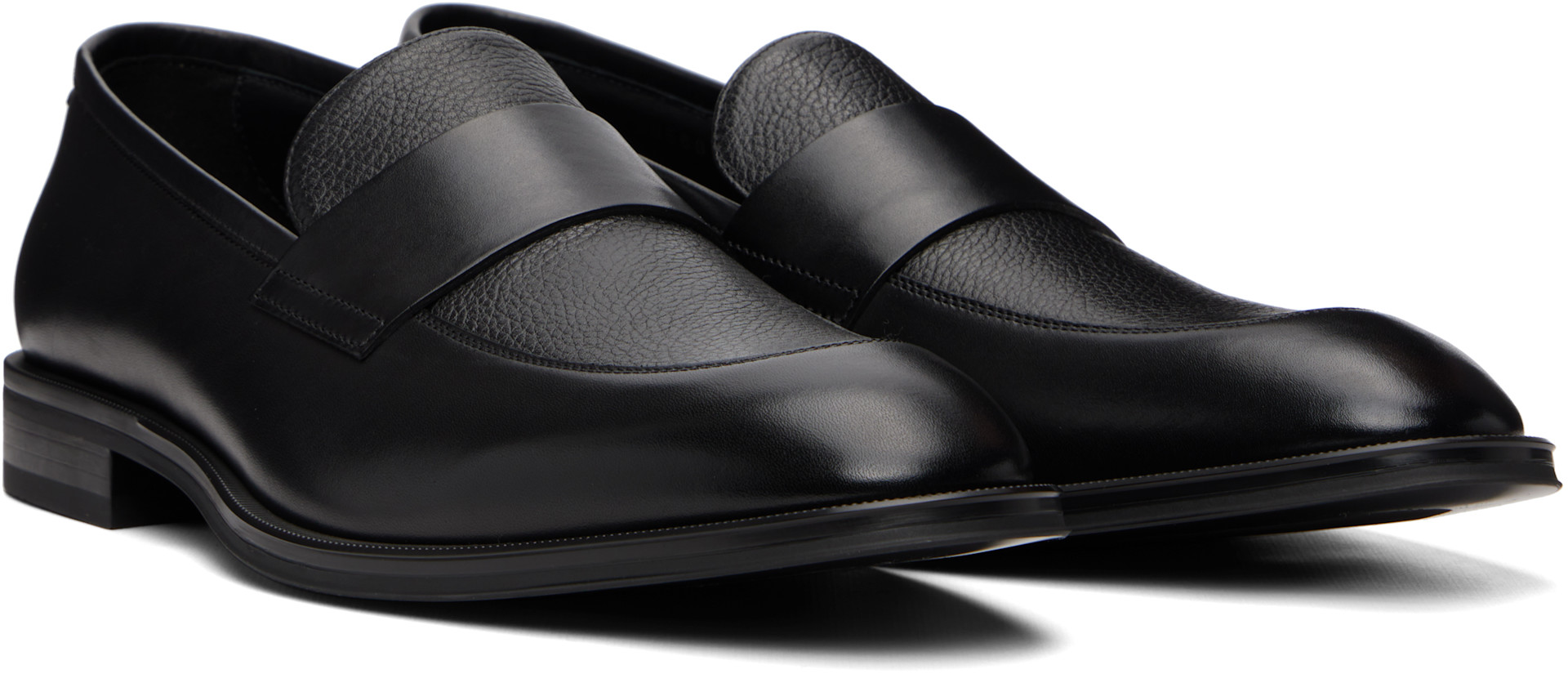 BOSS: ブラック Plain Penny Trim レザー ローファー | SSENSE 日本