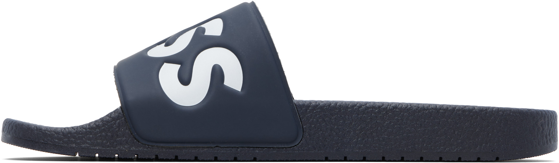 BOSS: Navy Large Logo Detail Slides | SSENSE