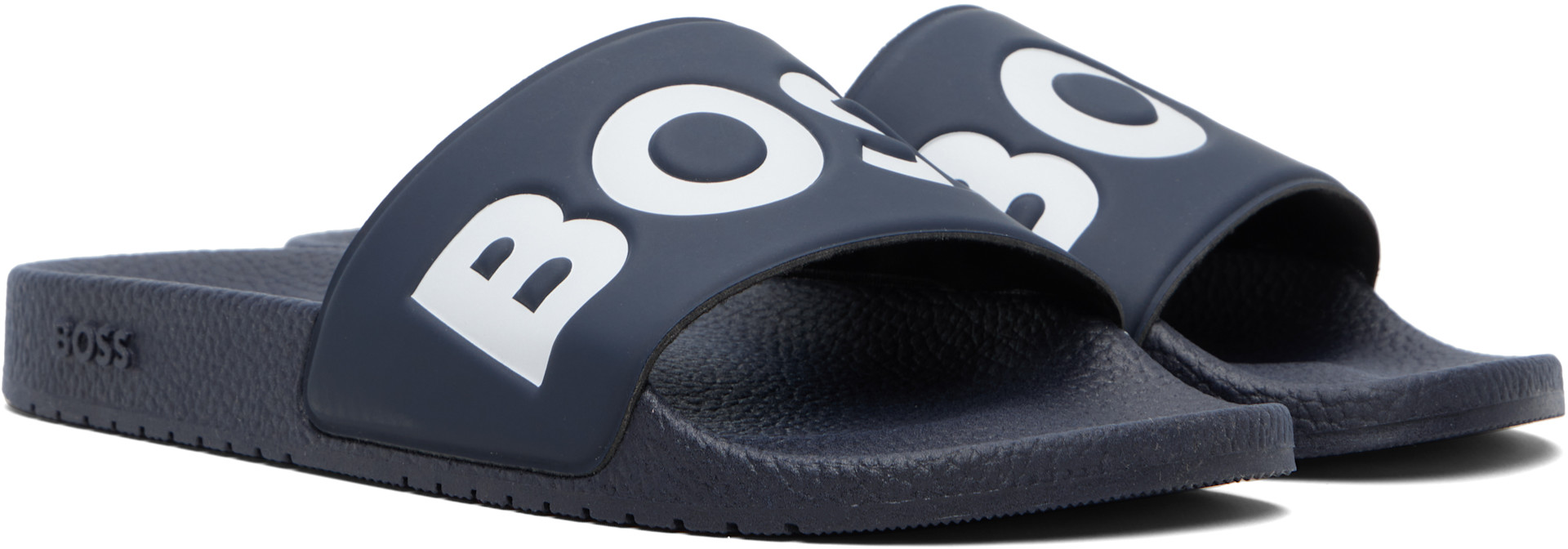 NEW‎ BOSS Aryeh Logo Rubber Pool Beach Sandal Slide Orange Navy Mens Size 12 BOSS: Navy Large Logo Detail Slides | SSENSE main image 4