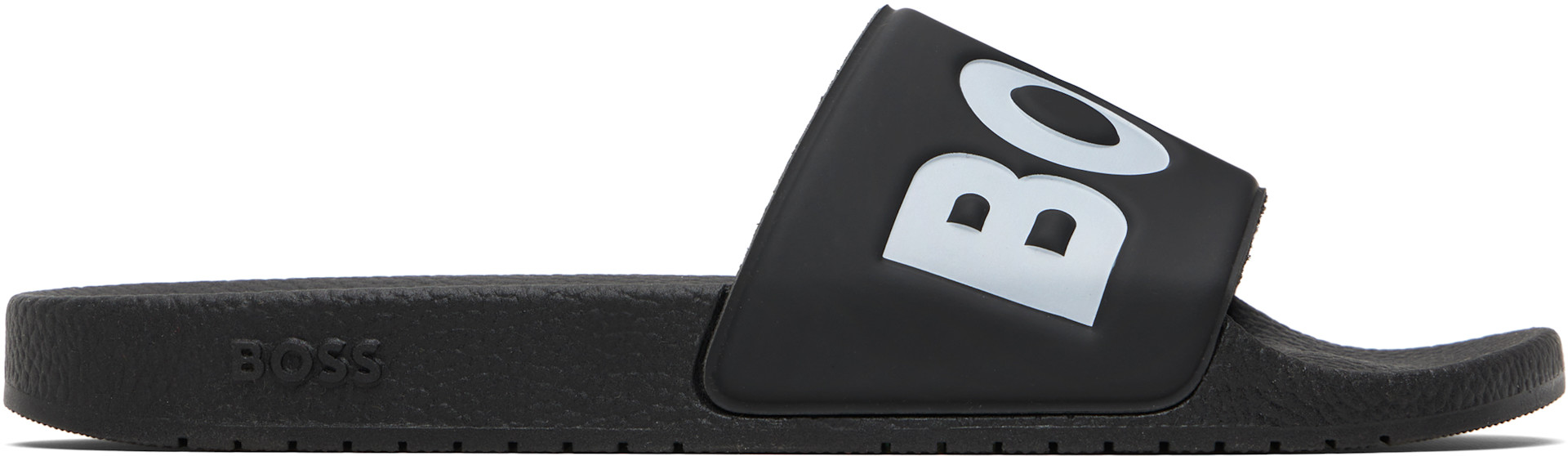 BOSS: Black Large Logo Detail Pool Slides | SSENSE Canada