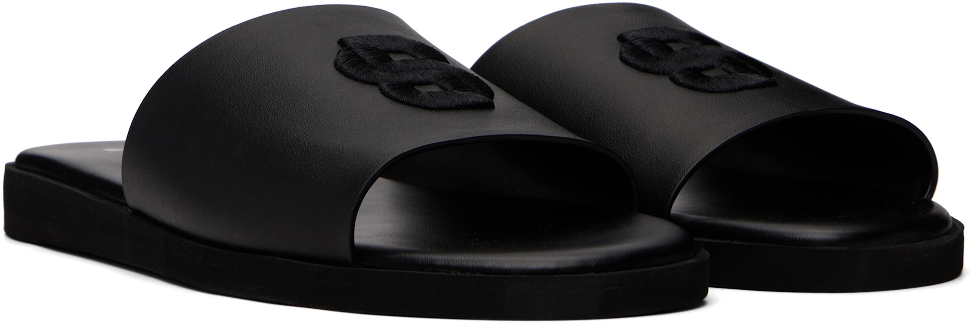 BOSS - Black Double B Monogram Faux-Leather Slides