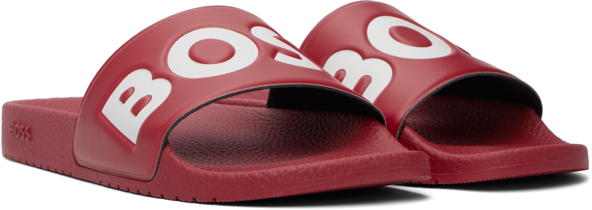 BOSS: Red Large Logo-Detail Slides | SSENSE Canada