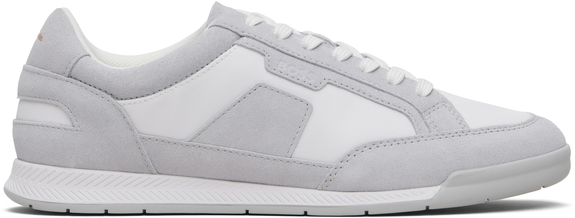 BOSS - Gray & White Satin Low Sneakers