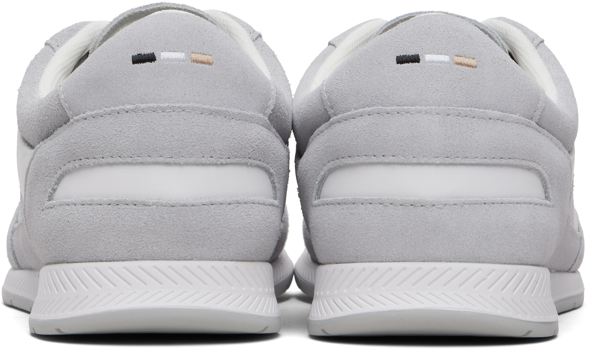 BOSS - Gray & White Satin Low Sneakers