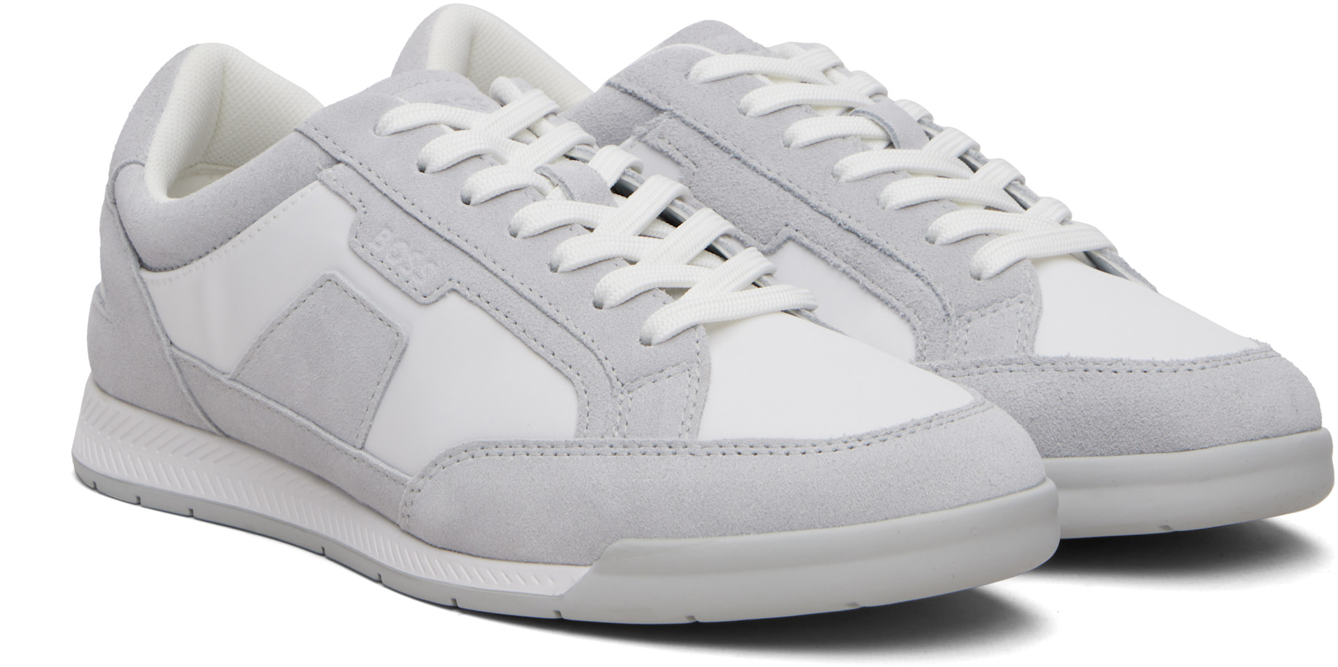 BOSS - Gray & White Satin Low Sneakers