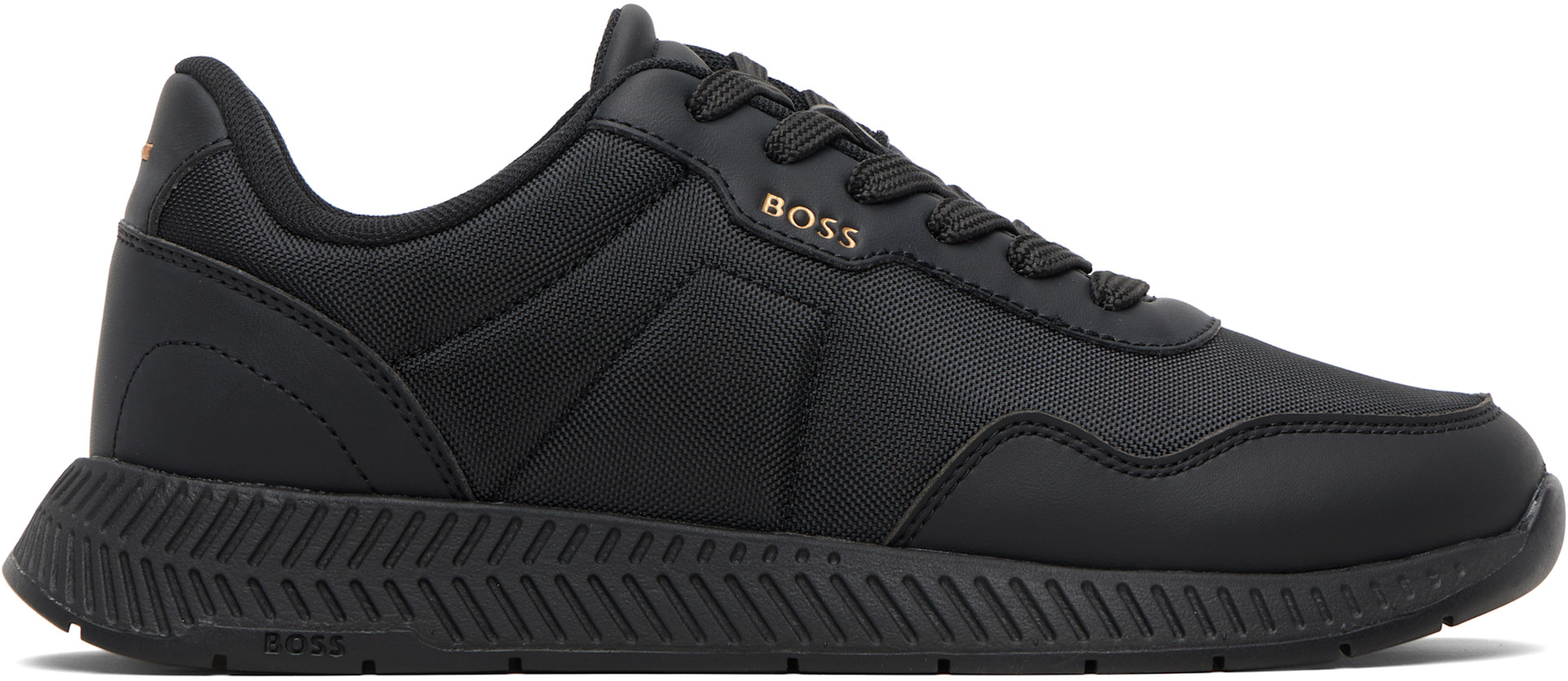 BOSS - Black Textured Upper Low-Top Sneakers