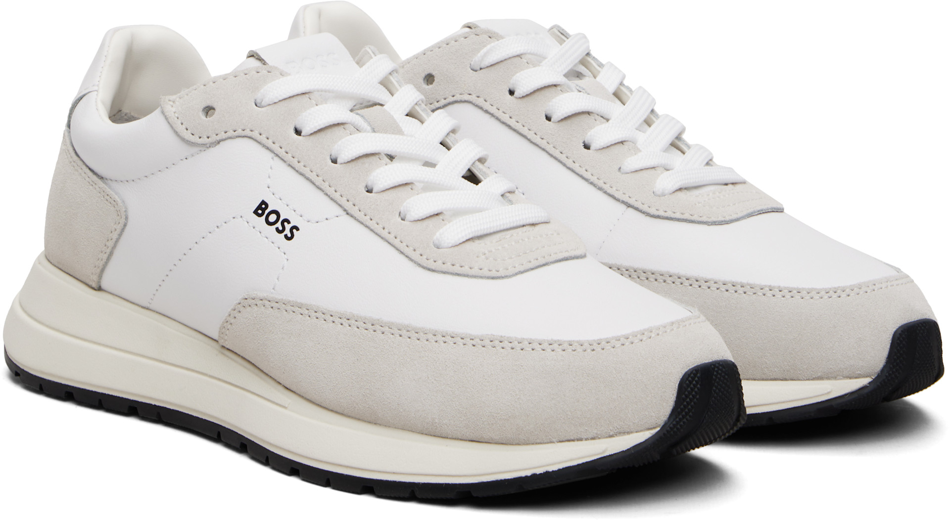 BOSS - Off-White Suede Trim Sneakers