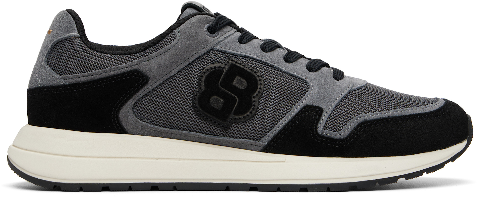BOSS - Gray Suede-Trim Double B Monogram Sneakers