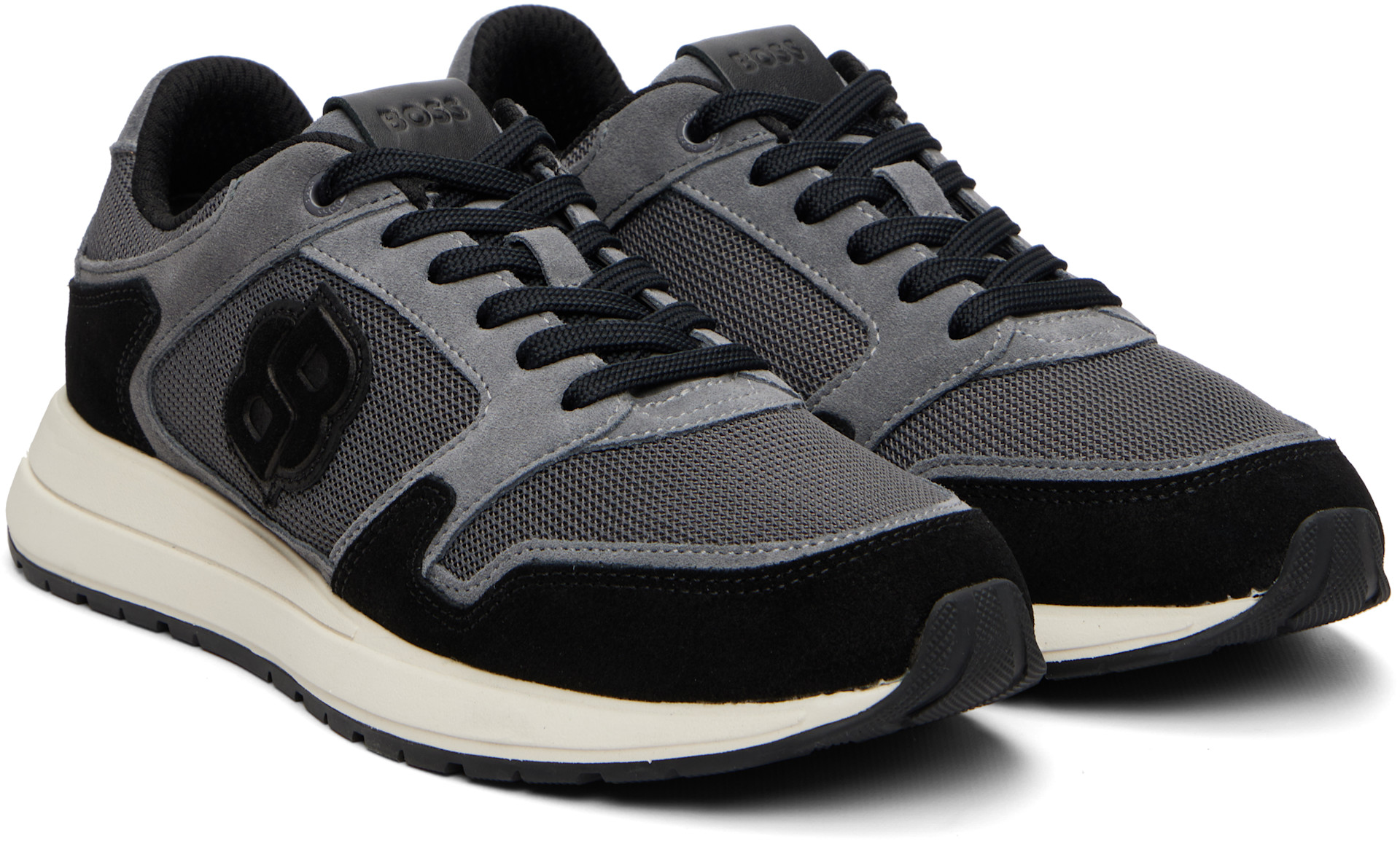 BOSS - Gray Suede-Trim Double B Monogram Sneakers